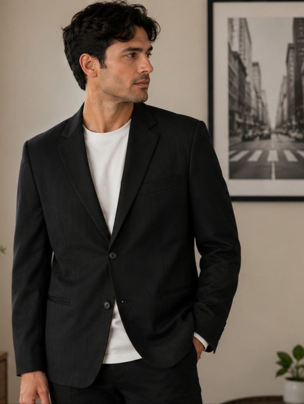 Men’s Black Textured Two Button Blazer Jacket – Approx XXL